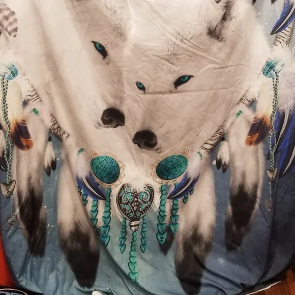 White Wolf & Dreamcatcher Duvet Cover and Pillow Sham, Twin Size, EUC - Picture 4 of 5
